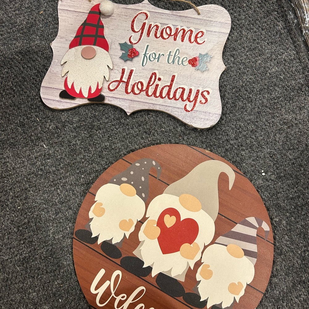 Holiday Gnome Wall Decor Set - Red, White, Brown